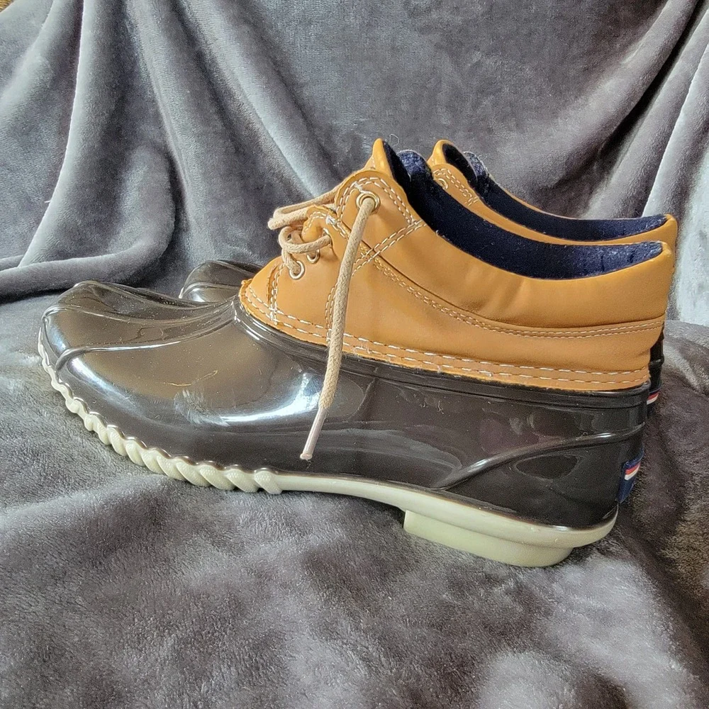 Tommy Hilfiger Duck Boots Womens 8 Brown Good Lace Up Rain Boots TWHEAT-M